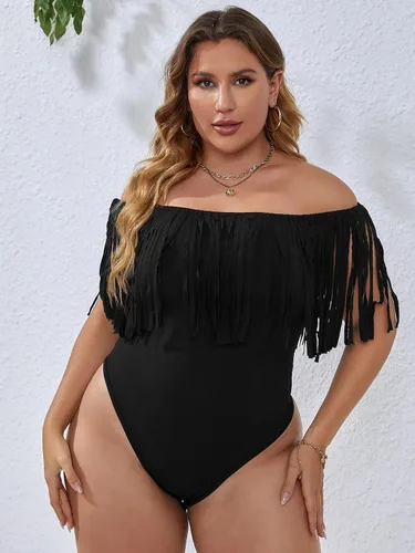 Vista 6 de WDIRARA Body sin mangas para mujer con flecos y hombros descubiertos