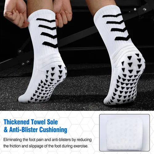 Vista 5 de HUANLANG Calcetines de agarre de fútbol, 4 pares de calcetines antideslizantes antideslizantes para hombre, calcetines de agarre para fútbol