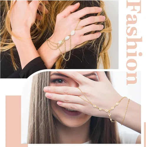 Vista 6 de Juego de 8 piezas de cadena de mano pulsera de cristal pulsera de diamantes de imitación pulsera de dedo esclavo cadena de mariposa anillo