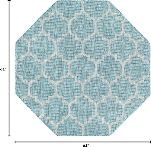 Vista 2 de Unique Loom Outdoor Trellis Collection Alfombra de Área - Enrejado (Octágono 5' 0" x 5' 0", Aguamarina/Gris)