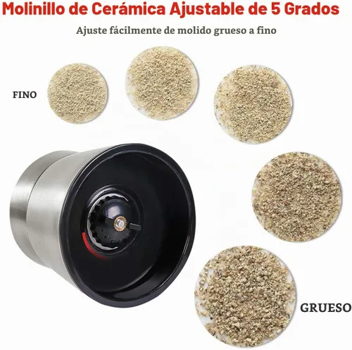 Vista 3 de Molinillo de pimienta de acero inoxidable y molinillos de sal, tapa de sal y pimienta, fácil de usar y ajustable para sal y pimienta, molinillo
