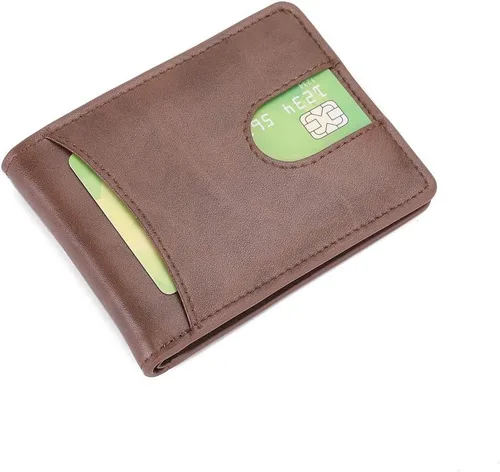 Vista 6 de Cartera delgada de bolsillo frontal para hombres Billfold con ventana de identificación de acceso rápido ranura y bloqueo RFID