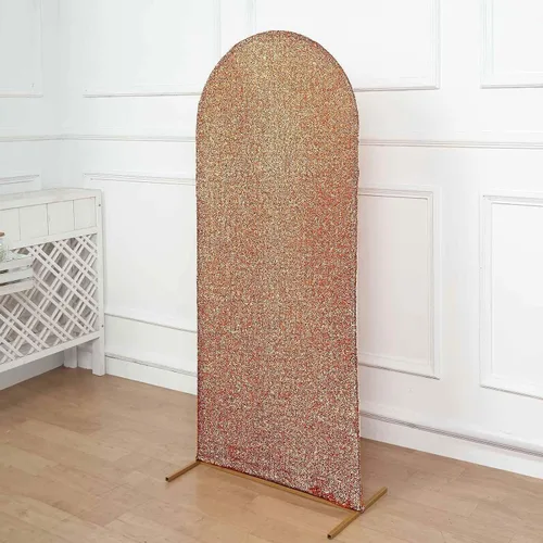 Vista 7 de Efavormart - Marco de fondo redondo de elastano dorado antiguo brillante de 5 pies, cubierta metálica brillante para arco de boda de 2 lados