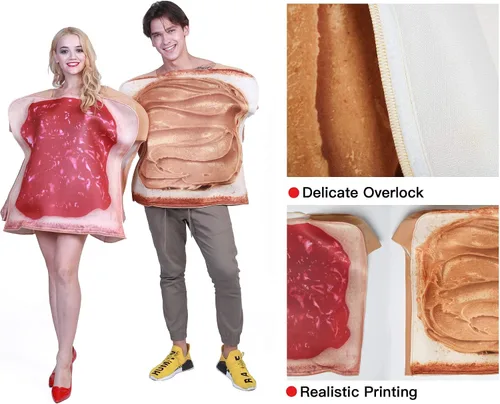 Vista 5 de EraSpooky Disfraces de Halloween para parejas rebanadas de pan para adultos mantequilla de maní y gelatina disfraz de fiesta de cosplay comida