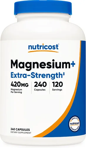 Vista 7 de Nutricost Magnesio + Extra Strength 420 mg, 120 cápsulas - 60 porciones. Óxido de magnesio y glicinato - Sin OMG, sin gluten, vegano