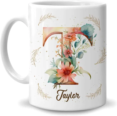 Vista 17 de Hyturtle Taza de café personalizada con inicial con nombre, monograma de cumpleaños, regalos de Navidad para niñas y mujeres, letra A del alfabeto