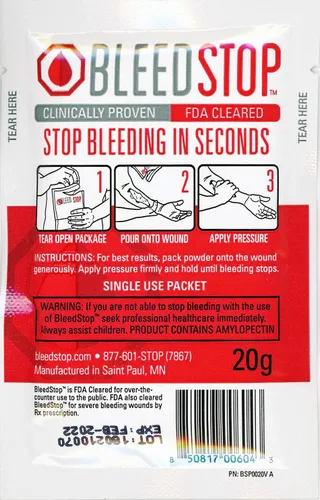 Vista 3 de Bleedstop Stop Bleeding in Seconds Primeros auxilios de emergencia para niños y familia en casa (2) paquetes de polvo de 0.71 oz (1)