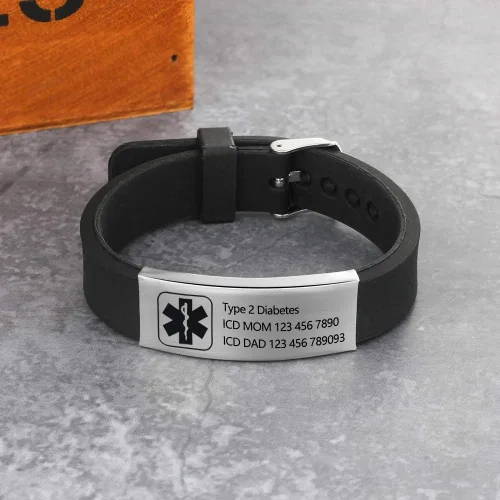 Vista 90 de OPALSTOCK Pulseras médicas personalizadas de silicona ajustable para identificación de emergencias, grabado gratuito, 9 pulgadas, resistente al