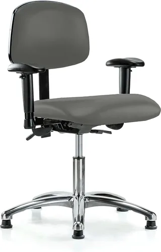 Vista 59 de PERCH - Silla giratoria con ruedas para alfombra o linóleo, cromado, Textil, Tela negra