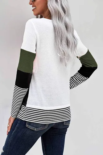 Vista 3 de SMENG Camisetas de manga larga para mujer, ropa de moda de otoño, con bloques de color, cómodas, casuales, túnicas