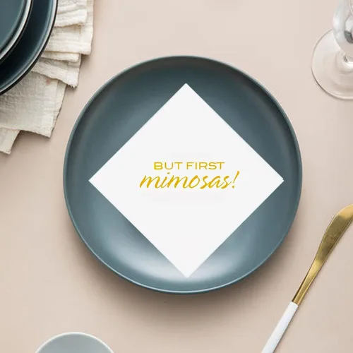 Vista 4 de But First Mimosas - Servilletas de cóctel, paquete de 100 servilletas de papel desechables doradas pero primeras mimosas, para compromiso, boda
