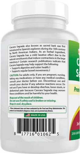 Vista 7 de Best Naturals Cascara Sagrada 450 mg 250 Cápsulas