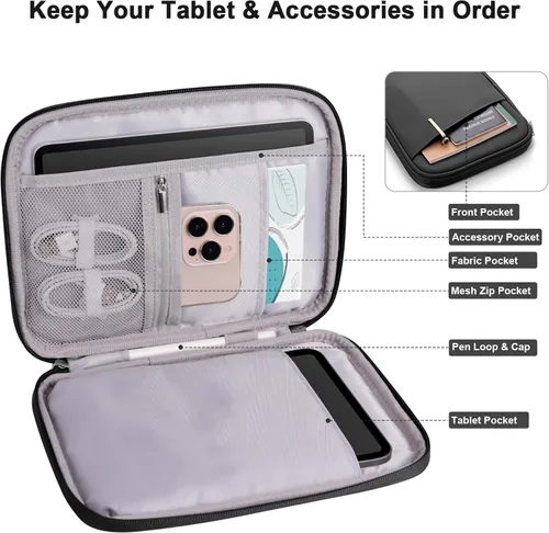 Vista 3 de Funda acolchada para tablet de 8 a 9 pulgadas, bolsa de viaje acolchada para Galaxy Tab A9 8.7/Tab A 8.4/Fire HD 8, estilo cartera con bolsillo