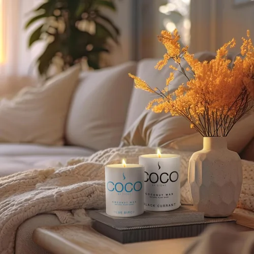 Vista 8 de COCO by Stone Vela de 6.5 onzas, vela de cera de albaricoque de coco para el hogar (ámbar), producto de fragancia para el hogar, vela de 1 mecha
