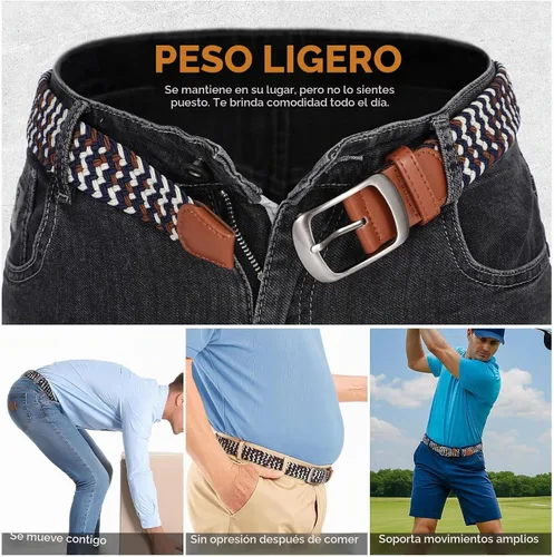Vista 5 de XZQTIVE Cinturón trenzado elástico para hombres y mujeres, cinturón de golf tejido multicolor, cinturones elásticos para jeans 00 Estilo1