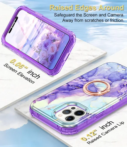 Vista 3 de Btscase Funda para iPhone 12 Pro Max de 6.7 pulgadas, protector de pantalla integrado con soporte de anillo de 360°, cuerpo completo de doble capa