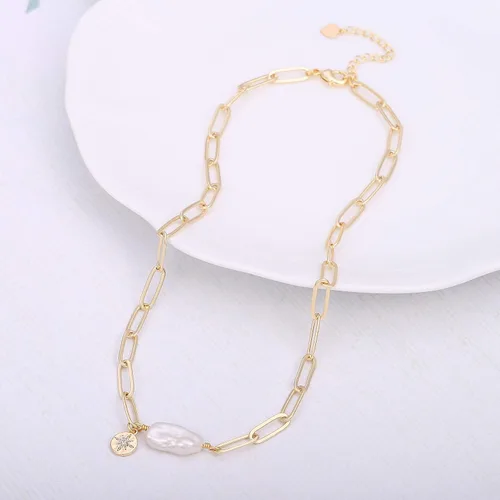Vista 6 de Gargantilla de oro de 18 quilates, joyería delicada para mujeres de 16 pulgadas, con dije, cadena de eslabones