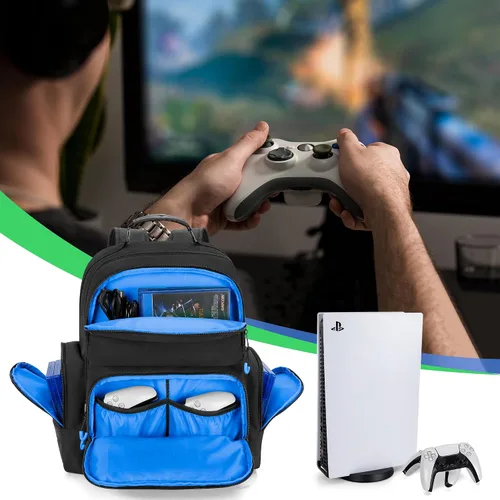 Vista 7 de PGmoon Console Backpack Compatible with Playstation 5 & PS5 Slim, Travel Carrying Case Bag with Protective Liner Fits 15.6" Laptop, Headset