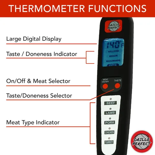 Vista 7 de Grille Perfect horquilla con termómetro digital para carne a la parrilla y asador con alarma que indica que está completa la cocción