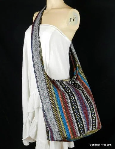 Vista 2 de BenThai Products BTP Bolso bandolera de algodón cruzado cuerpo mensajero bolso Hippie Hobo tejido a mano Ikat A58