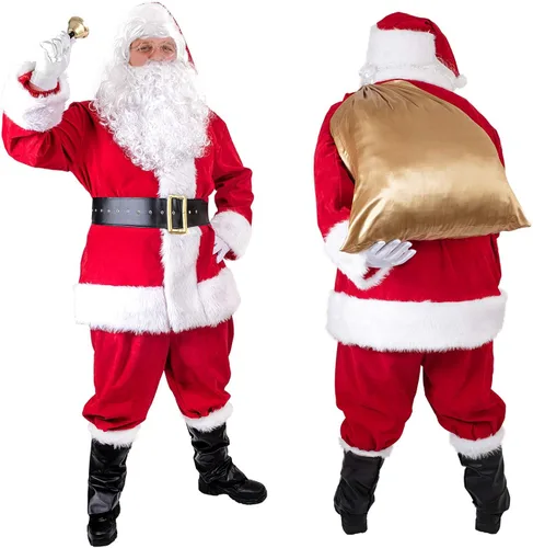 Vista 3 de Disfraz de Papá Noel para hombre 11 piezas disfraz de Papá Noel traje de terciopelo de lujo traje de fiesta para adultos
