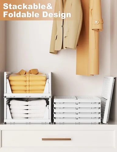 Vista 3 de Sistema organizador de armario, cesta apilable de plástico para almacenamiento, apilable, organizadores plegables para armario, organizador de ropa