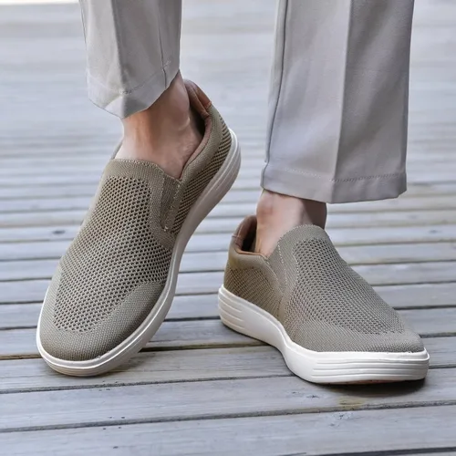 Vista 2 de konhill Zapatos deportivos sin cordones para hombre, mocasines de punto para caminar, espuma viscoelástica, para conducir, trabajo, patinaje