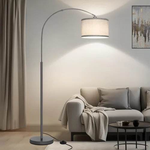 Vista 12 de Lámpara de pie de ratán, lámparas de pie de arco para sala de estar, lámpara de pie de granja con pantalla de tela colgante ajustable, lámpara