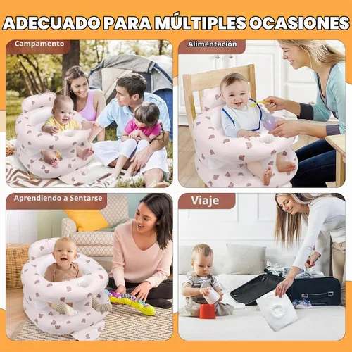 Vista 4 de Asiento de bebé inflable para bebés de 3 meses en adelante, asiento inflable de apoyo para bebé para sentarse, silla de bebé con bomba de aire