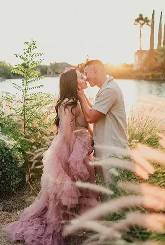 Vista 2 de Yexinbridal Bata de maternidad de tul para sesión de fotos, vestido largo hinchado para novia, vestido de lencería ilusión
