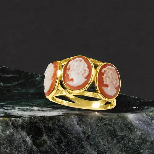 Vista 4 de Ross-Simons Anillo camafeo de concha naranja italiana en oro de 18 quilates sobre ley, Piedra preciosa, concha