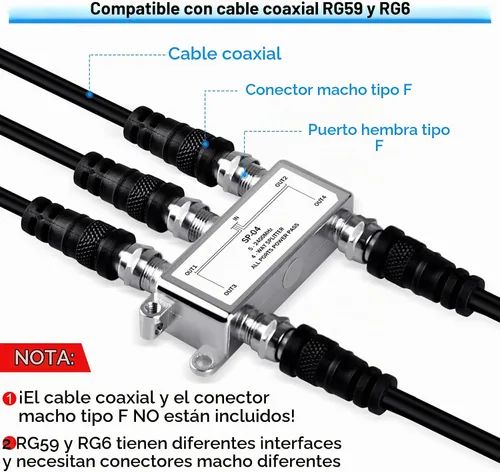 Vista 3 de NEWCARE Divisor de cable coaxial digital de 4 vías 5-2400 MHz, compatible