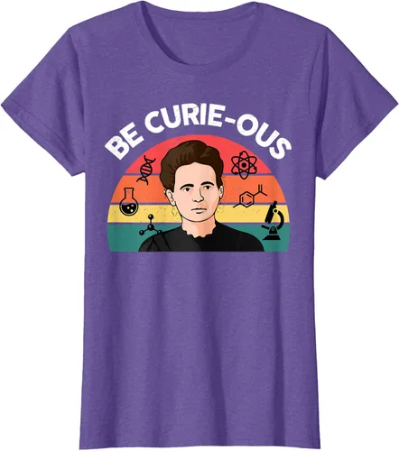 Vista 22 de Camiseta de ciencia para mujer Be Curie-ous Marie Curie Funny Chemist Teacher, Azul Azul Pastel