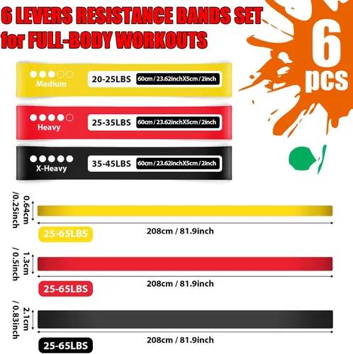 Vista 2 de 6 bandas de ejercicio de resistencia para entrenamiento, bandas elásticas para fitness, yoga, pilates, estiramiento, entrenamiento de fuerza