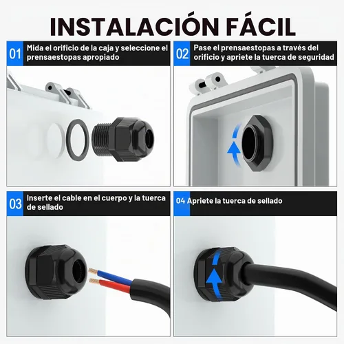 Vista 5 de Joinfworld Kit de 72 prensaestopas impermeables con alivio de tensión, conector de cordón con agarre resistente a la intemperie, paso de cable PG7