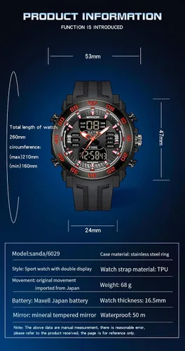 Vista 5 de KXAITO Men's Stainless Steel case Sports Watch Military Watch Outdoor LED Stopwatch Digital Electronic Large Dual Display Waterproof Tactical Army