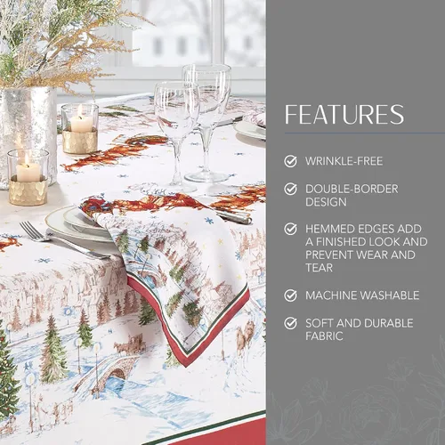 Vista 3 de Elrene Home Fashions Mantel Santas Snowy Sleighride, 52 x 70 pulgadas, oblongo