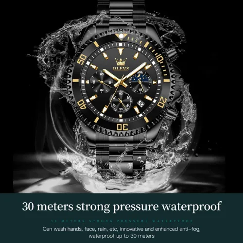 Vista 5 de OLEVS Relojes para hombre, de acero inoxidable, impermeables, con fecha, analógico, de cuarzo, de moda, para negocios, relojes de pulsera