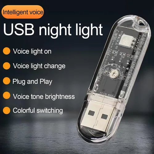 Vista 8 de Mini luz nocturna LED, lámpara de noche LED ultra brillante, control de voz regulable sin parpadeo, iluminación transparente USB necesaria