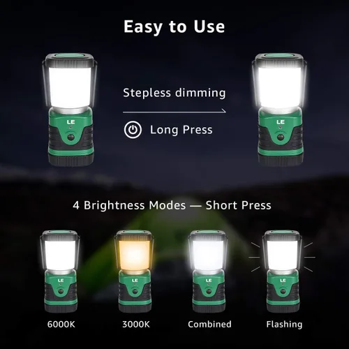 Vista 3 de Lepro Bundle - 2 artículos: Linterna de camping LED recargable vintage Lepro y LE LED linterna de camping recargable, 1000LM, 4 modos de luz