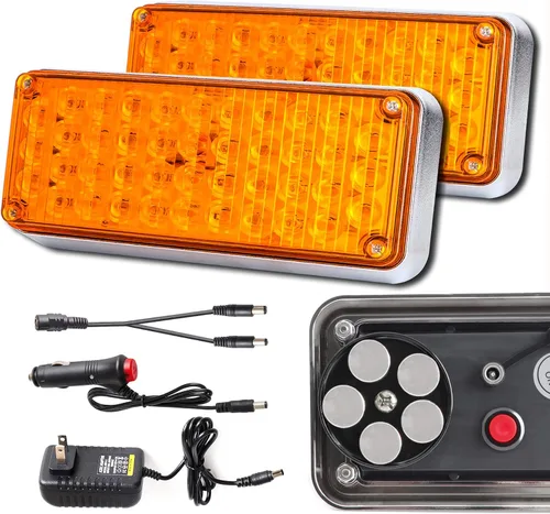 Vista 9 de Actualizado 2 piezas de luces estroboscópicas de peligro intermitentes magnéticas ámbar y blancas para camiones y vehículos, inalámbricas, de Ámbar