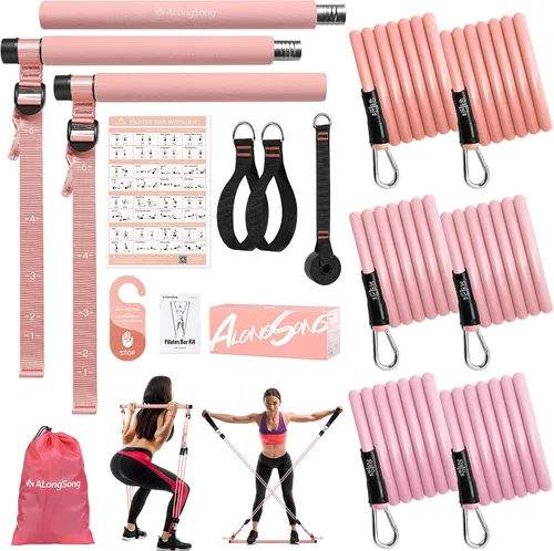 Vista 11 de Upgraded Pilates Bar Kit with Resistance Bands Natural Latex for Women & Men, Heavy-Duty Stainless Steel Multifunctional Yoga Pilates Stick for Home