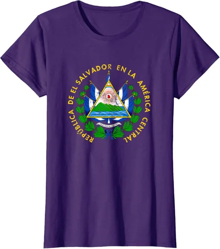 Vista 10 de Escudo de armas de El Salvador Salvadoran Distressed Design T-Shirt