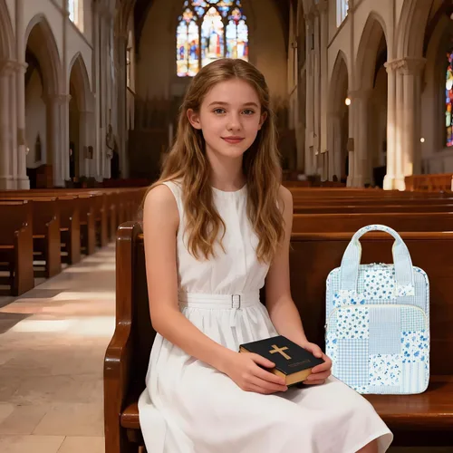 Vista 2 de DSIUE Funda para la Biblia para niños, funda de pana para llevar la Biblia, soporte para libros, bolsa con asa y bolsillos, diseño floral de retazos