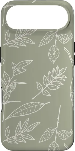 Vista 27 de Carcasa para iPhone 16, diseño de hojas y flores, color verde salvia