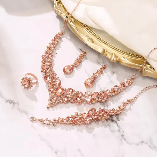 Vista 5 de BriLove - Juego de joyas de boda con cristales austriacos, collar, aretes y pulsera para mujer