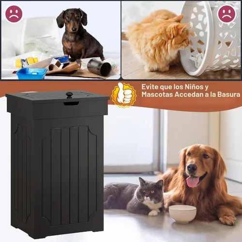 Vista 5 de Function Home Gabinete de basura de cocina de 13 galones, papelera de reciclaje de madera, bote de basura independiente a prueba de perros, armario