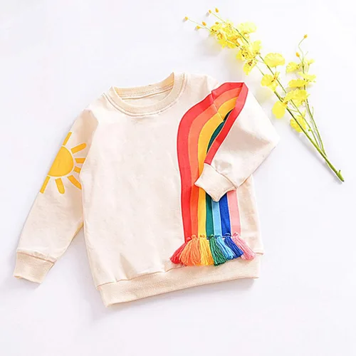Vista 6 de Sudadera de manga larga con borlas de arco iris para niños pequeños