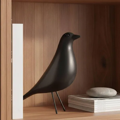 Vista 4 de Decoración de habitación de casa de mediados de siglo con forma de pájaro - Adorno de pichón de resina para escritorio de oficina y hogar, Negro