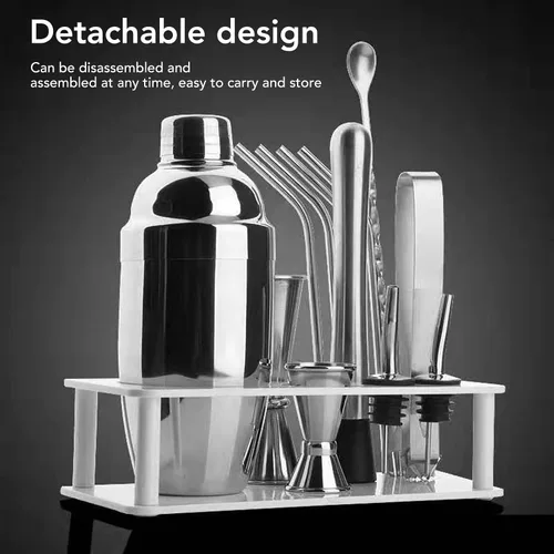 Vista 4 de Kit de barman con soporte, desmontable que ahorra espacio, sin olor, multiusos, de plástico, soporte para herramientas de barman, coctelera, juego